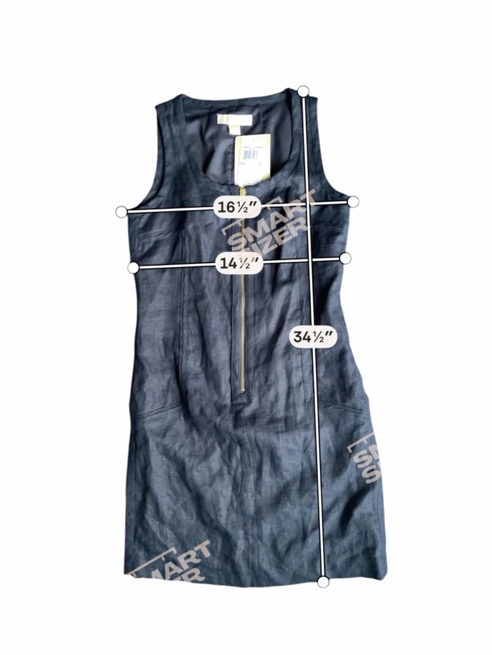 Michael Kors Linen Shift Dress Size 4 Midnight Blue Gold Zip Front Preppy NWT